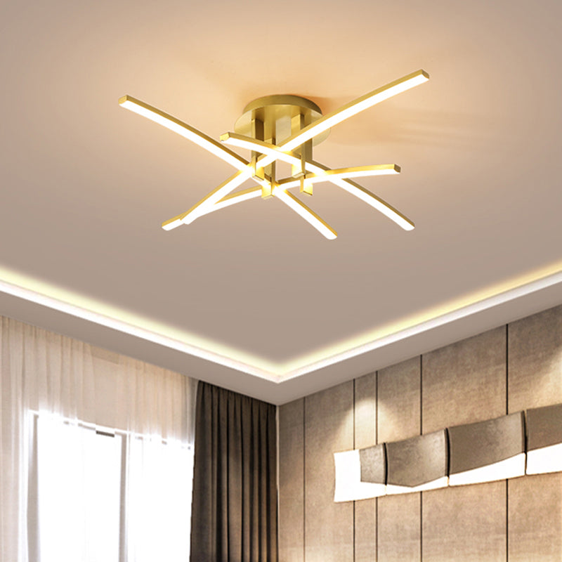 Simple Metal Crossed Rod Led Bedroom Flush Mount Ceiling Light Fixture