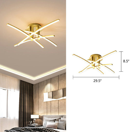 Simple Metal Crossed Rod Led Bedroom Flush Mount Ceiling Light Fixture 4 / Gold