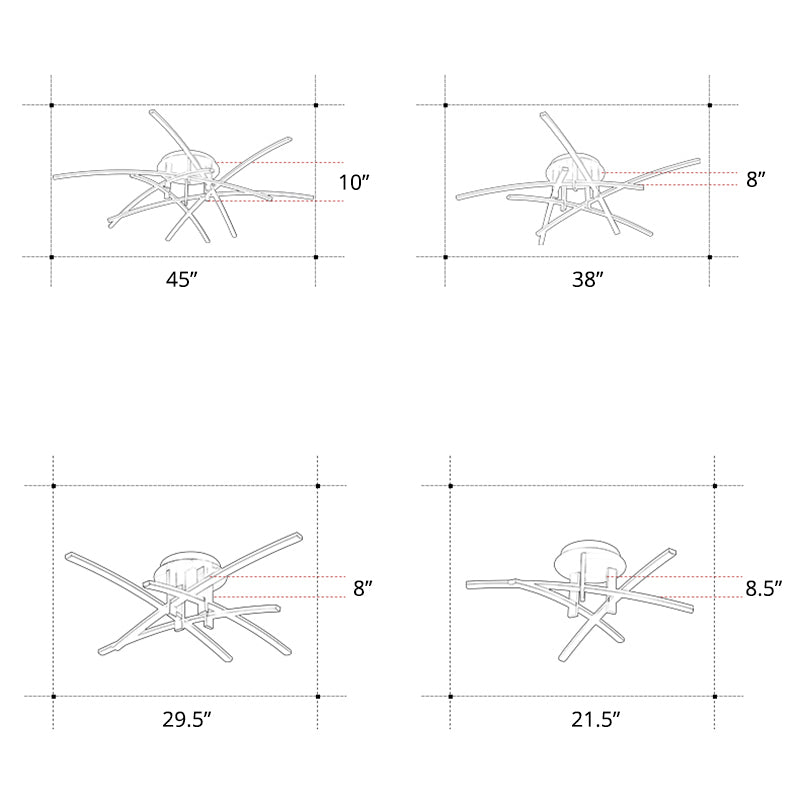 Simple Metal Crossed Rod Led Bedroom Flush Mount Ceiling Light Fixture