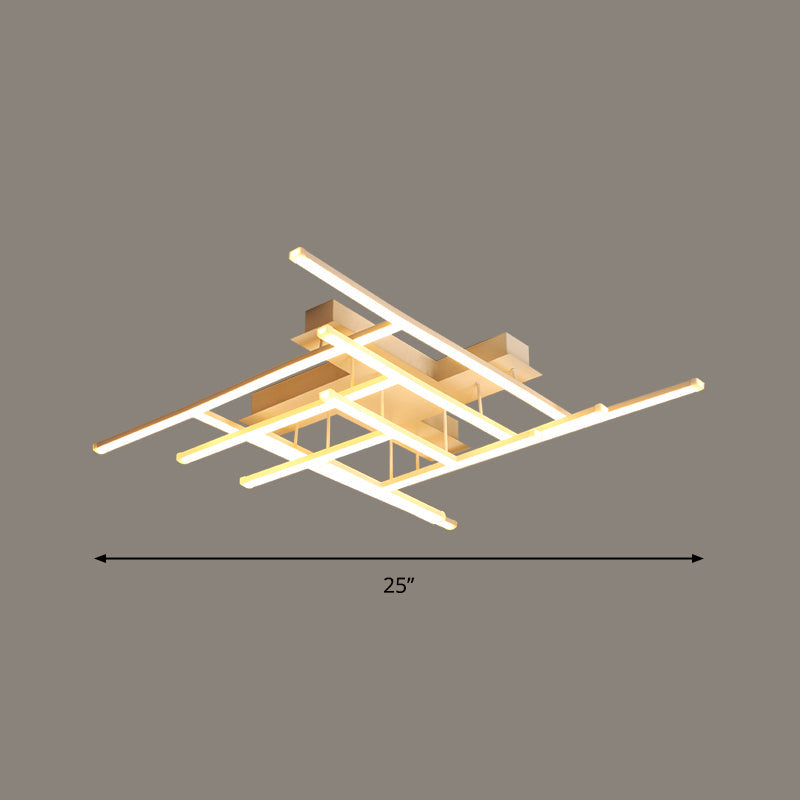 Sleek Gold Finish Led Semi Flush Mounted Ceiling Light With Criss-Cross Metal Detail White / 25