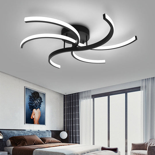 Modern Metal Windmill Ceiling Light In Black - Led Semi Flush Mount For Bedroom