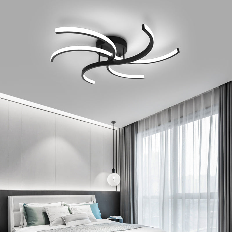 Modern Metal Windmill Ceiling Light In Black - Led Semi Flush Mount For Bedroom