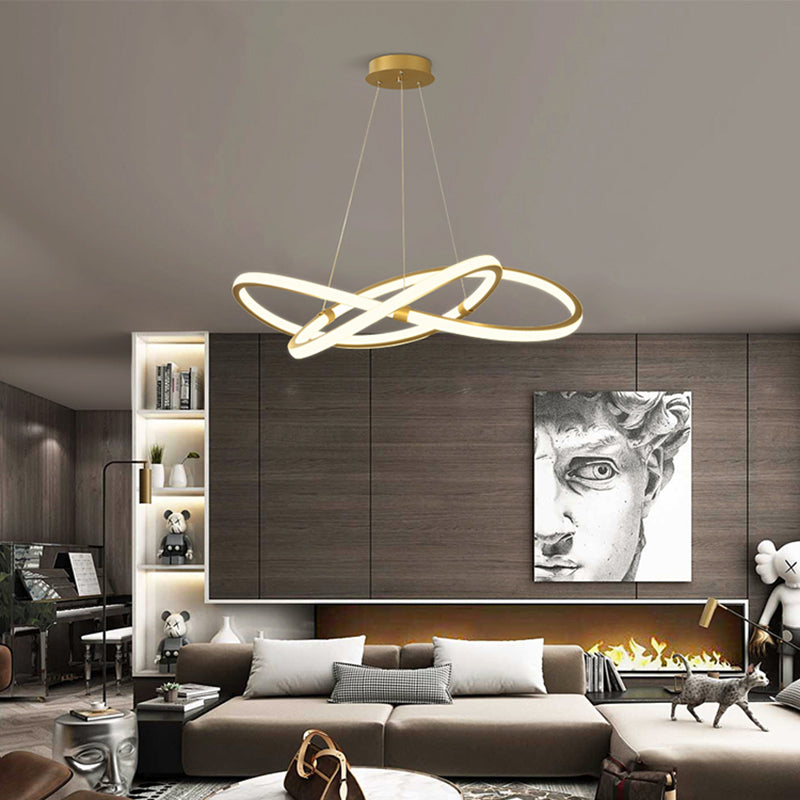 Sleek Twist LED Pendant Lamp: Minimalist Aluminum Chandelier for Living Room