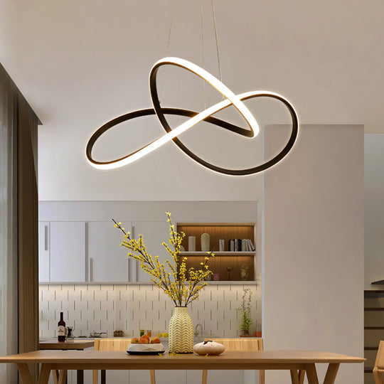 Black Curve Led Chandelier Light With Minimalistic Design And Acrylic Shade