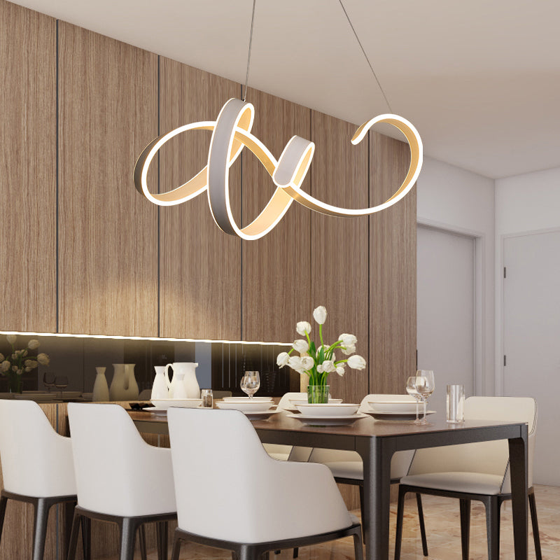 Modern Aluminum Led Ceiling Chandelier: White Twisted Hanging Light For Restaurants