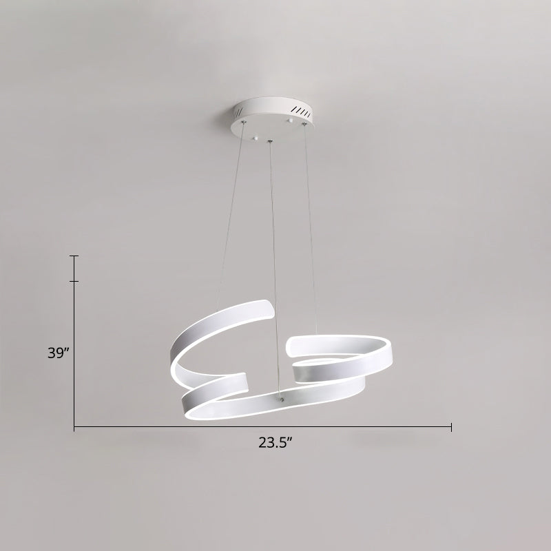 Modern Aluminum Led Ceiling Chandelier: White Twisted Hanging Light For Restaurants / 23.5