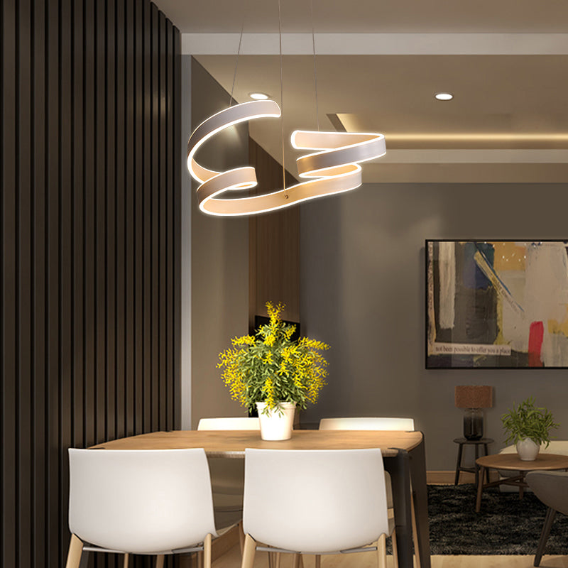 Modern Aluminum Led Ceiling Chandelier: White Twisted Hanging Light For Restaurants