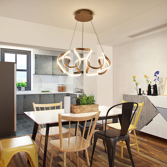 Gold-Plated Led Pendant Lamp With Curved Design For Dining Room Chandelier