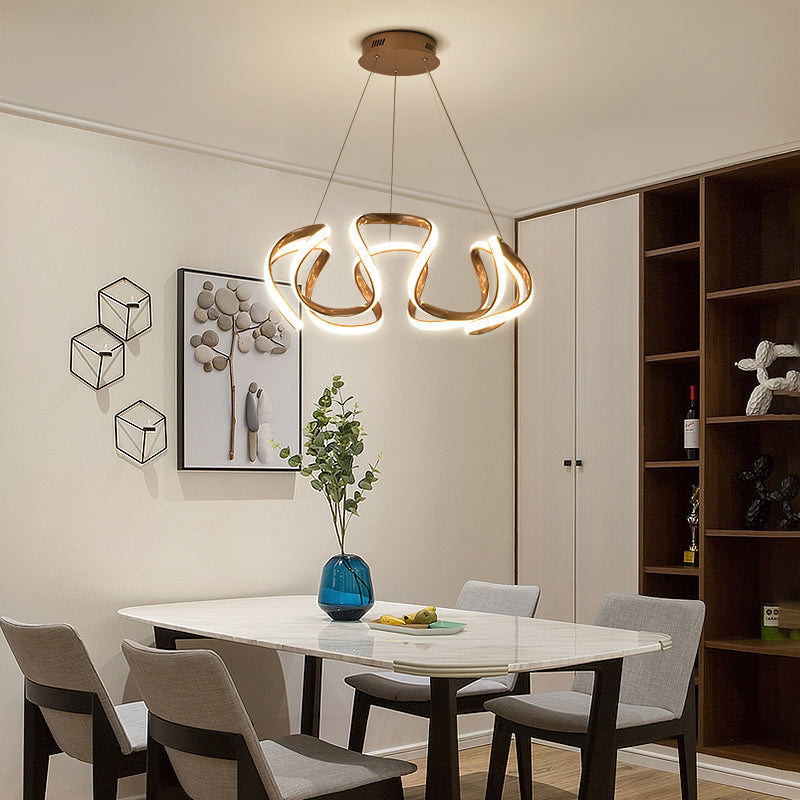 Gold-Plated Led Pendant Lamp With Curved Design For Dining Room Chandelier