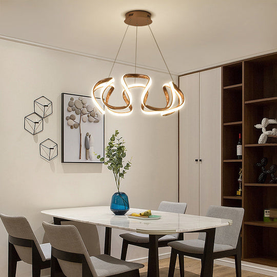 Gold-Plated Led Pendant Lamp With Curved Design For Dining Room Chandelier