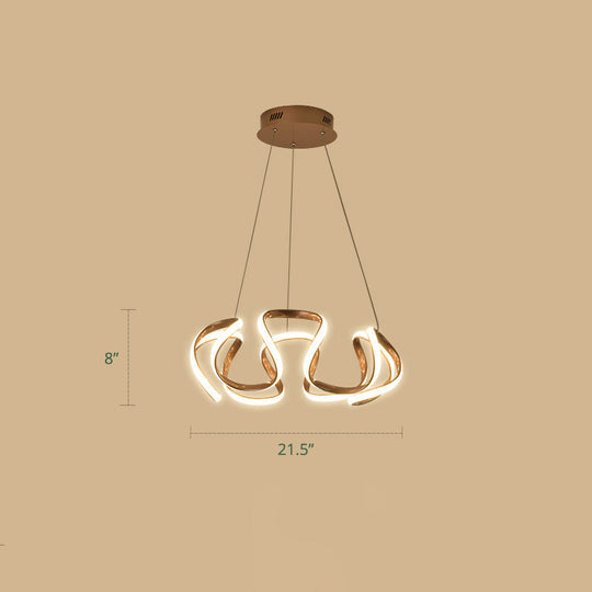 Gold-Plated Led Pendant Lamp With Curved Design For Dining Room Chandelier Gold / Warm