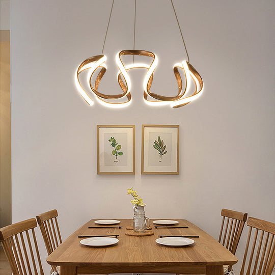 Gold-Plated Led Pendant Lamp With Curved Design For Dining Room Chandelier