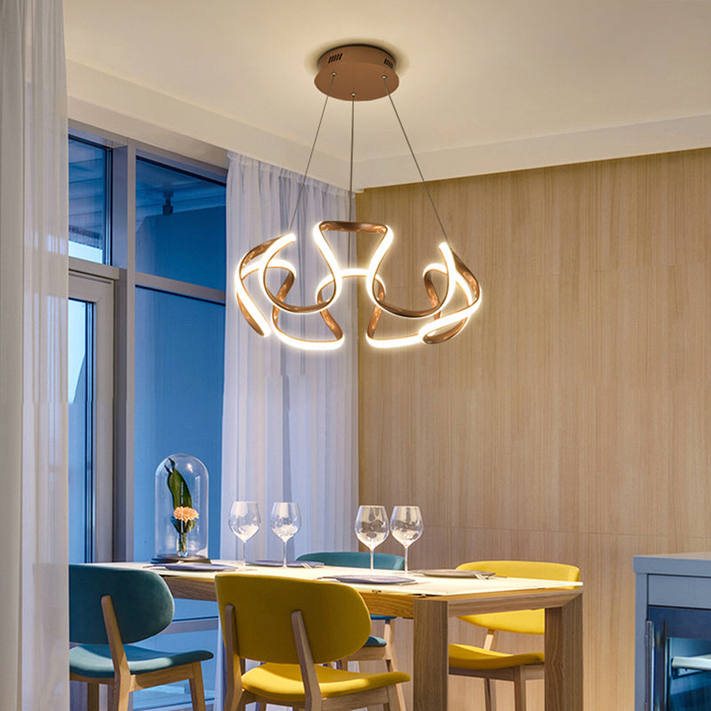 Gold-Plated Led Pendant Lamp With Curved Design For Dining Room Chandelier