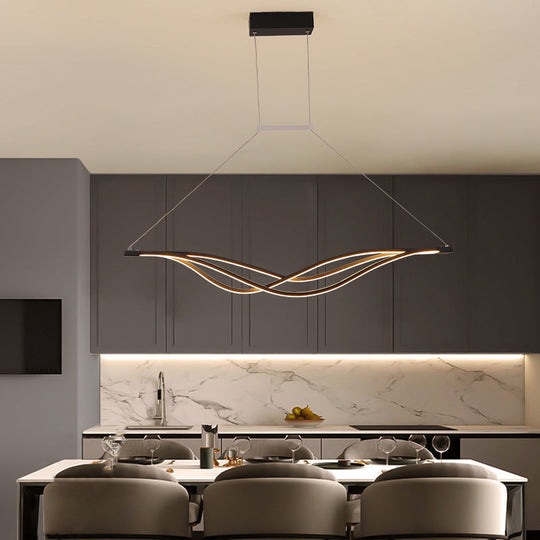 Wave-Shaped Metal Led Island Light Fixture: Minimalist Hanging Lamp For Dining Room