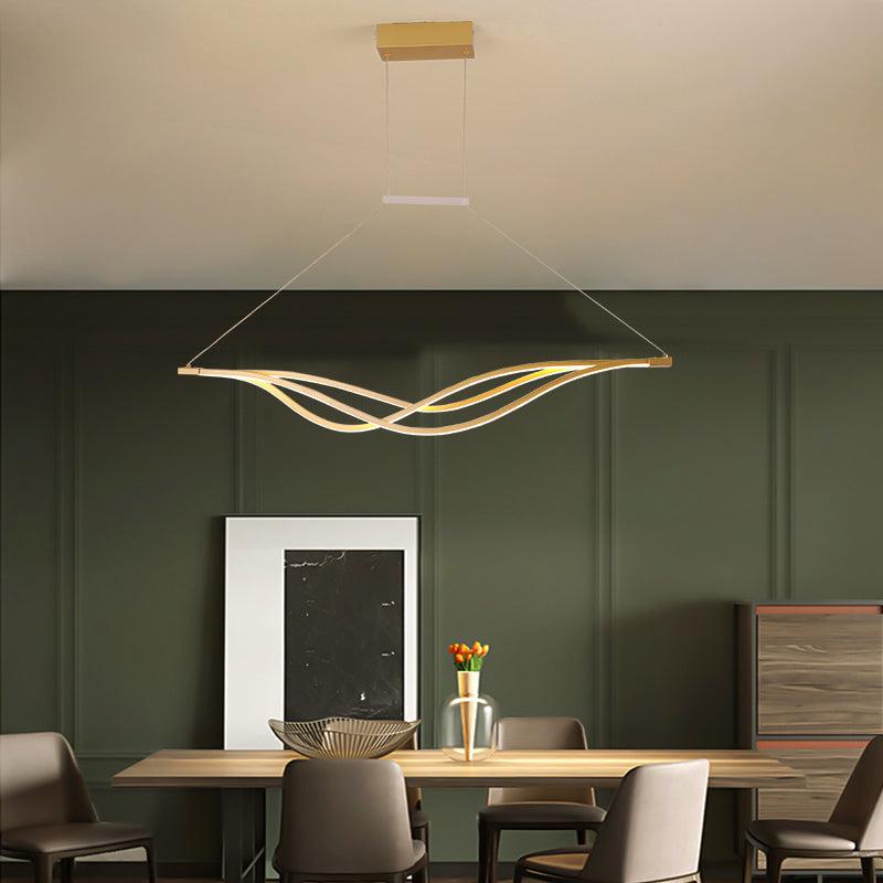 Wave-Shaped Metal Led Island Light Fixture: Minimalist Hanging Lamp For Dining Room