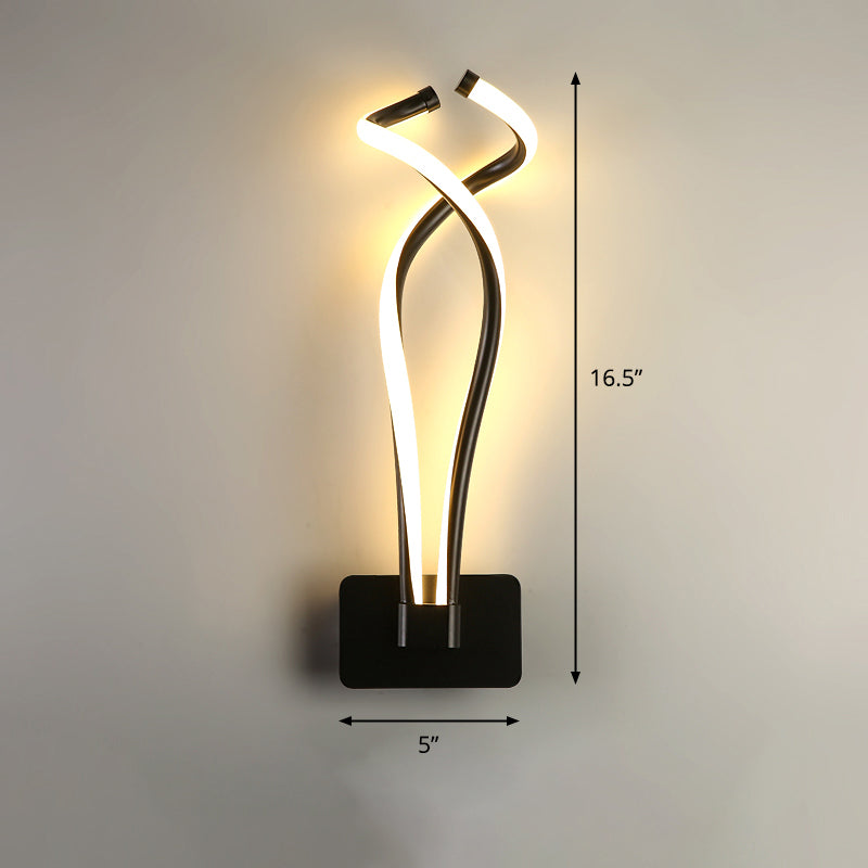 Art Deco Twisting Led Wall Sconce: Metal Edition For Bedroom Lighting Black / Warm