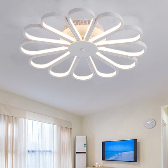 Contemporary Flower Shape Semi Flush LED Ceiling Light Fixture in White/Warm Tone Acrylic