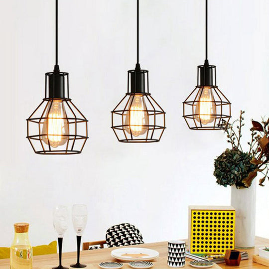 Industrial Metal 1-Light Black Cage Pendant Light - Stylish Bedside Fixture