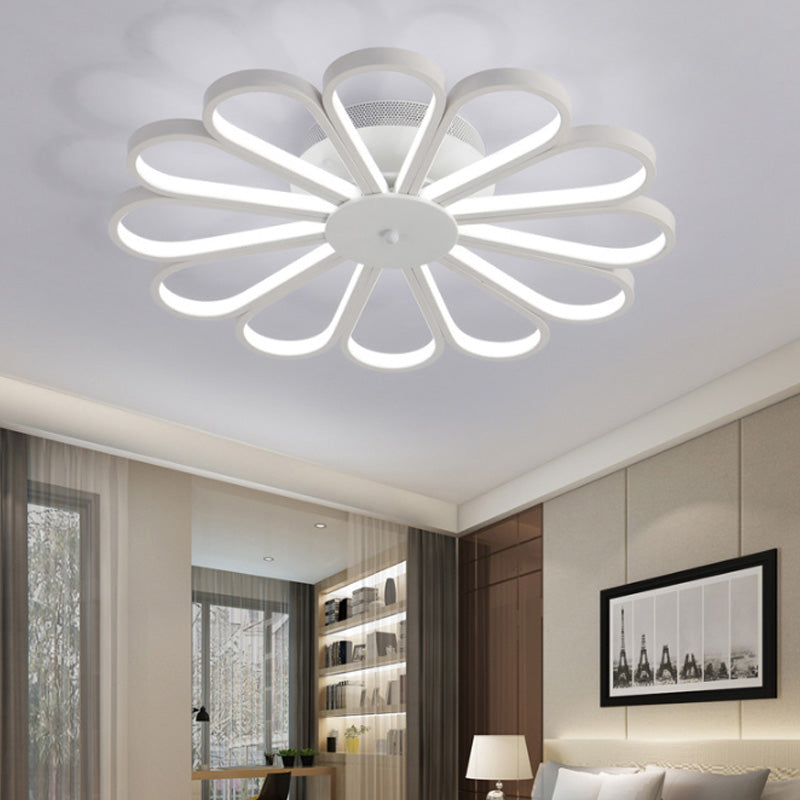 Contemporary Flower Shape Semi Flush LED Ceiling Light Fixture in White/Warm Tone Acrylic