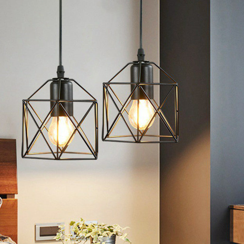 Industrial Metal 1-Light Black Cage Pendant Light - Stylish Bedside Fixture