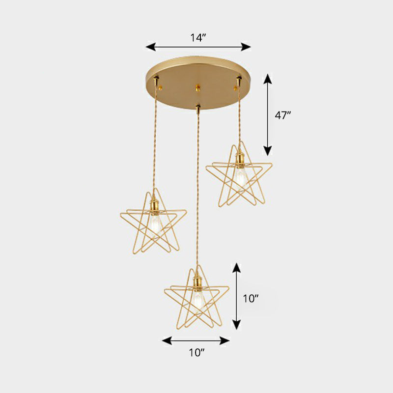 Nordic Metal Cluster Pendant Light With 3 Wire Frame Heads For Dining Room Ceiling Gold / C Round