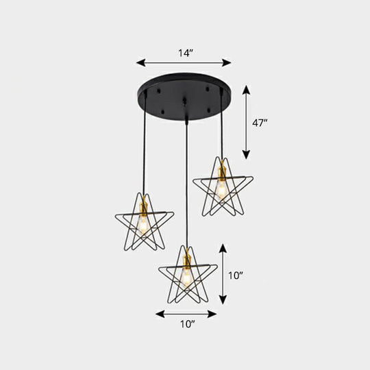 Nordic Metal Cluster Pendant Light With 3 Wire Frame Heads For Dining Room Ceiling Black / C Round