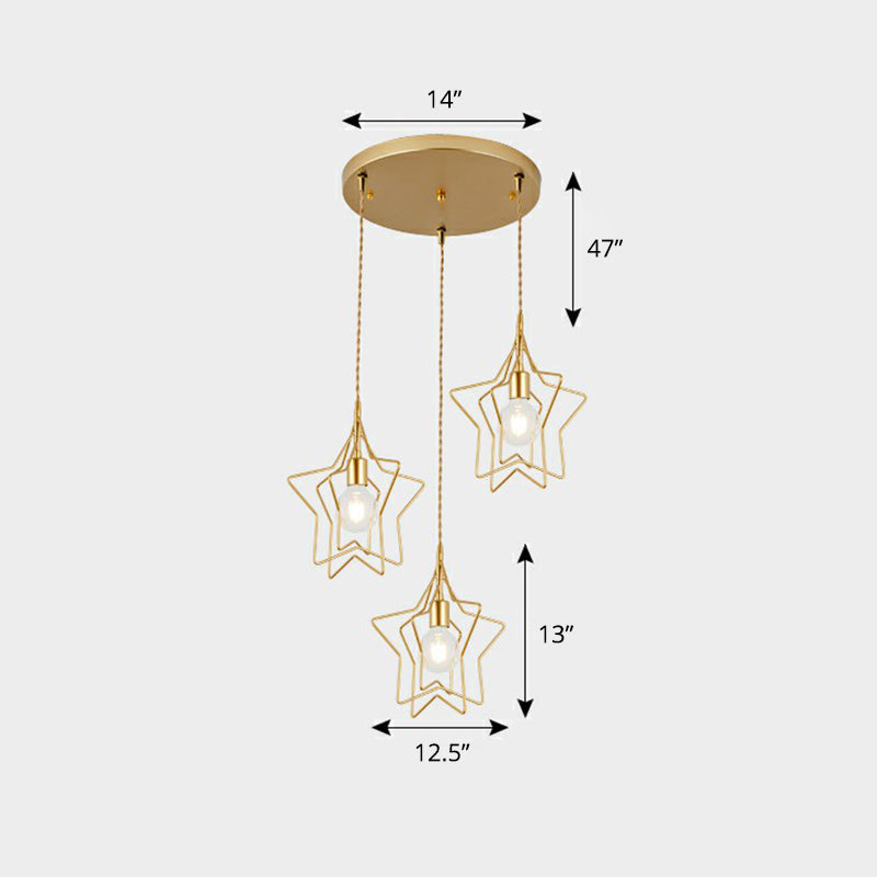 Nordic Metal Cluster Pendant Light With 3 Wire Frame Heads For Dining Room Ceiling Gold / A Round