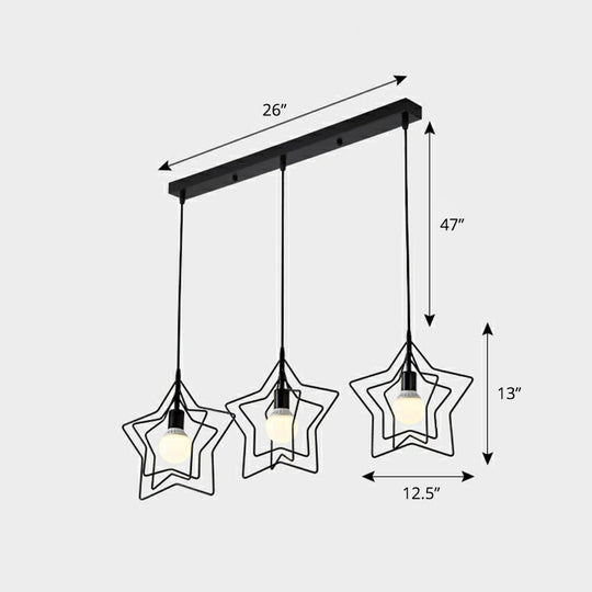 Nordic Metal Cluster Pendant Light With 3 Wire Frame Heads For Dining Room Ceiling Black / A Linear