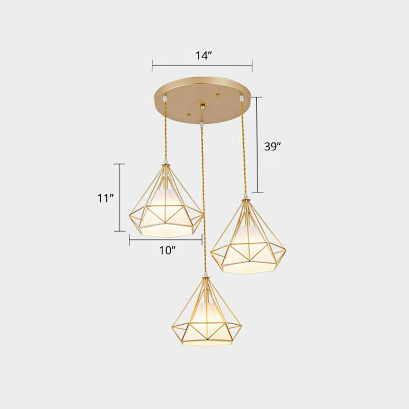 Nordic Metal Cluster Pendant Light With 3 Wire Frame Heads For Dining Room Ceiling Gold / B Round