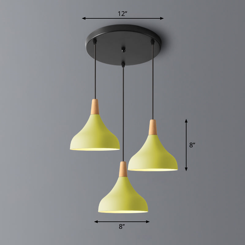 Salm - Swell Swell Shape Pendant Light Macaron Metal 3-Head Multi Hanging Light Fixture with Wood Tip