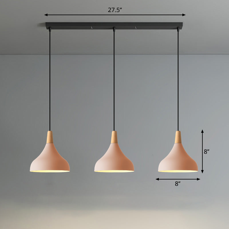 Sleek And Stylish Macaron Metal Pendant Light With 3-Head Multi Hanging Design Wood Tip