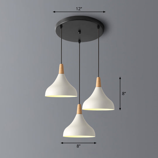 Sleek And Stylish Macaron Metal Pendant Light With 3-Head Multi Hanging Design Wood Tip White /