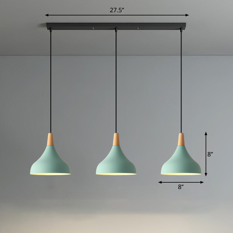 Sleek And Stylish Macaron Metal Pendant Light With 3-Head Multi Hanging Design Wood Tip