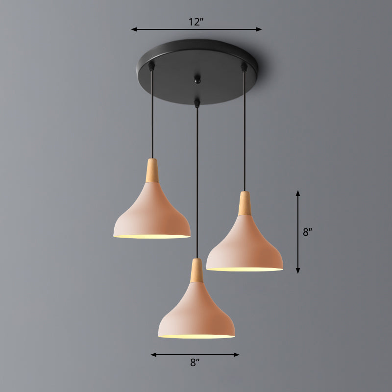 Salm - Swell Swell Shape Pendant Light Macaron Metal 3-Head Multi Hanging Light Fixture with Wood Tip