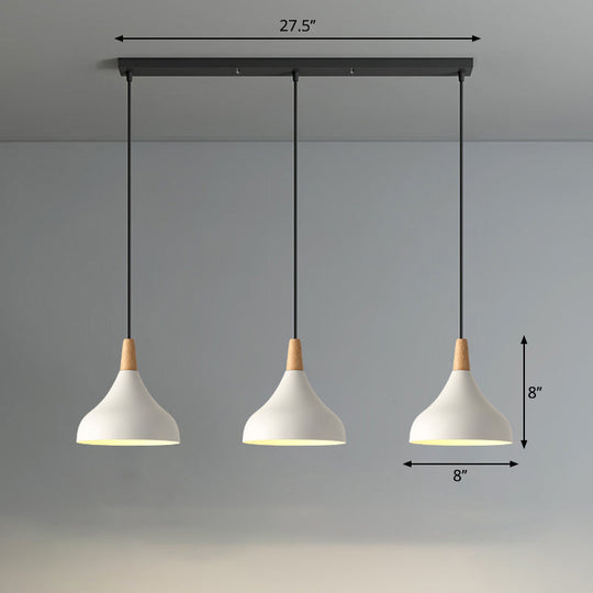 Sleek And Stylish Macaron Metal Pendant Light With 3-Head Multi Hanging Design Wood Tip White /