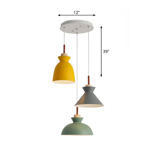 Green Macaron Cluster Pendant Metal Ceiling Hang Lamp With 3 Lights - Kitchen/Dining Room Cookware