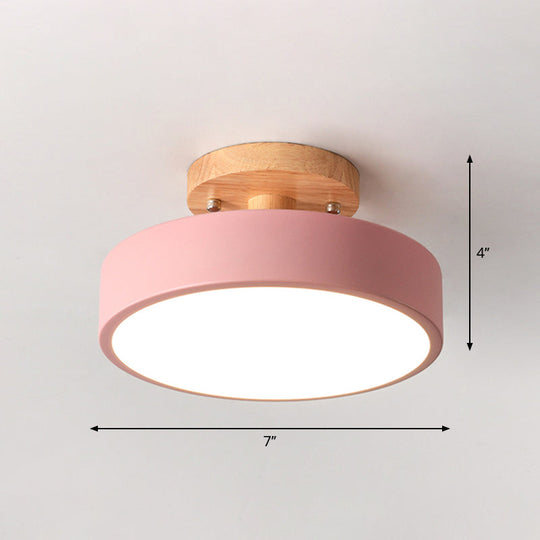 Sleek Wood Semi Flush Mount Led Ceiling Light With Round Acrylic Shade - Simplicity At Its Best!