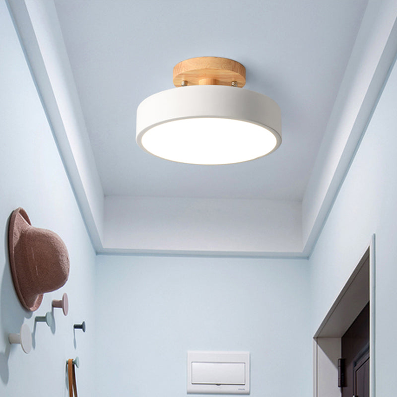 Sleek Wood Semi Flush Mount Led Ceiling Light With Round Acrylic Shade - Simplicity At Its Best!