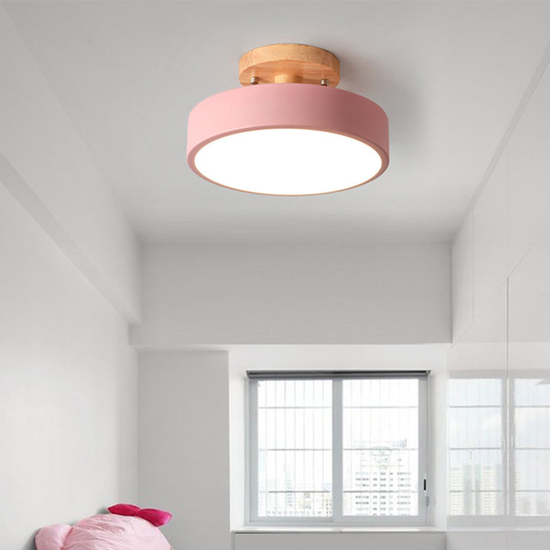 Sleek Wood Semi Flush Mount Led Ceiling Light With Round Acrylic Shade - Simplicity At Its Best!