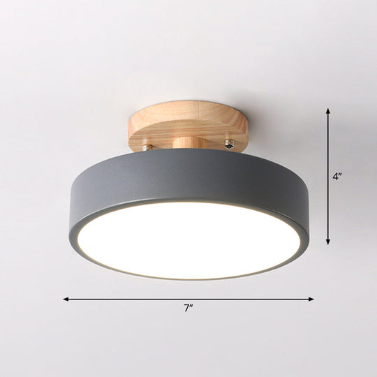 Sleek Wood Semi Flush Mount Led Ceiling Light With Round Acrylic Shade - Simplicity At Its Best!