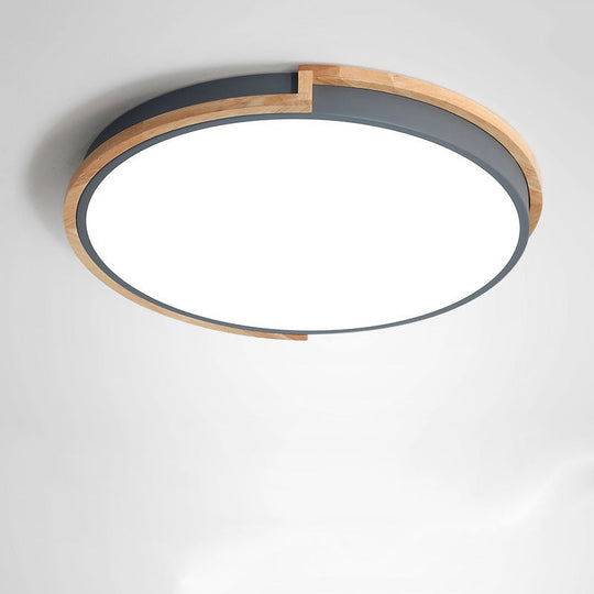 Nordic Led Flush Mount Ceiling Light With Acrylic Shade And Wood Frame - Perfect For Bedrooms Grey /