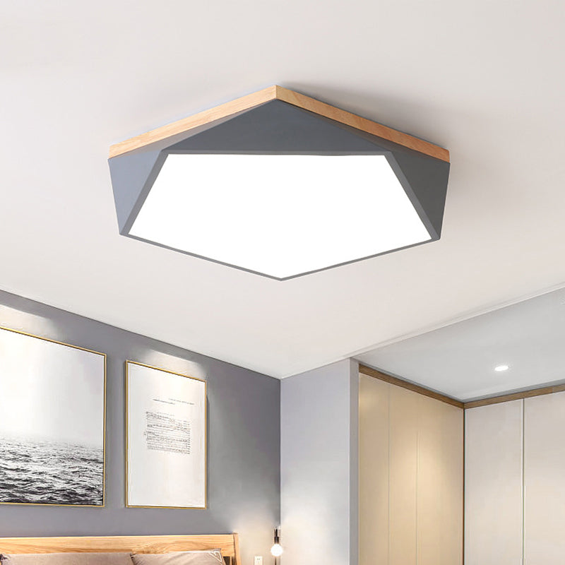 Geometric LED Ceiling Light with Wood Accent - Modern Acrylic Flush Mount for Bedroom