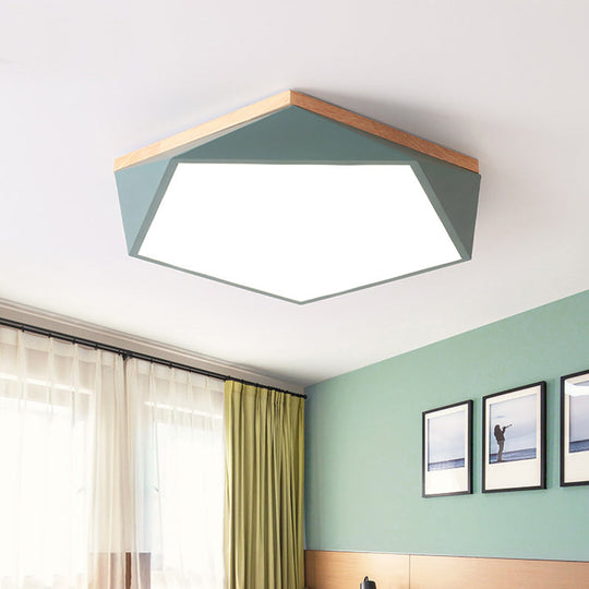 Geometric LED Ceiling Light with Wood Accent - Modern Acrylic Flush Mount for Bedroom