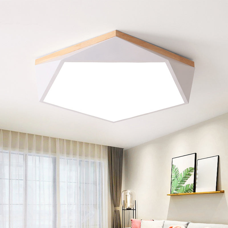 Geometric LED Ceiling Light with Wood Accent - Modern Acrylic Flush Mount for Bedroom