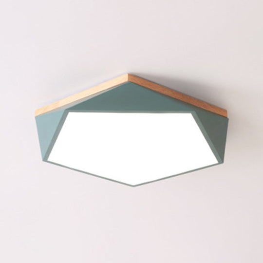 Geometric LED Ceiling Light with Wood Accent - Modern Acrylic Flush Mount for Bedroom