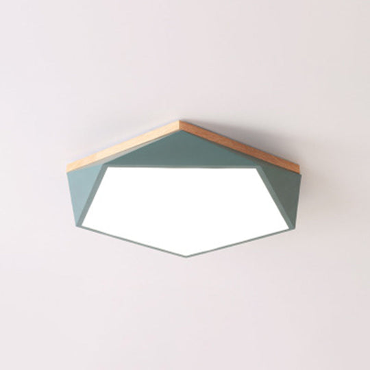 Geometric LED Ceiling Light with Wood Accent - Modern Acrylic Flush Mount for Bedroom