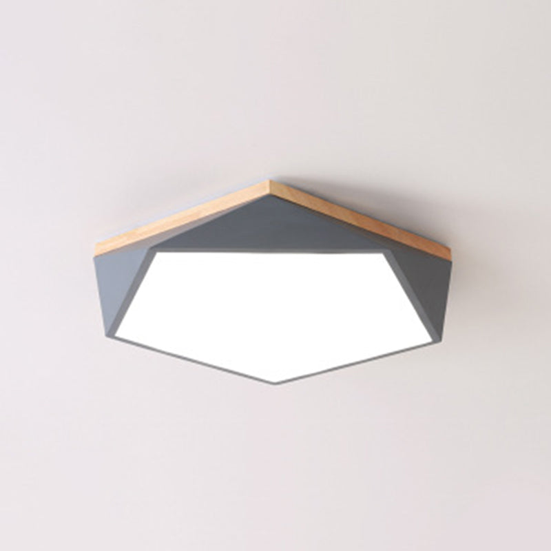 Geometric Led Ceiling Light With Wood Accent - Modern Acrylic Flush Mount For Bedroom Grey / 16.5