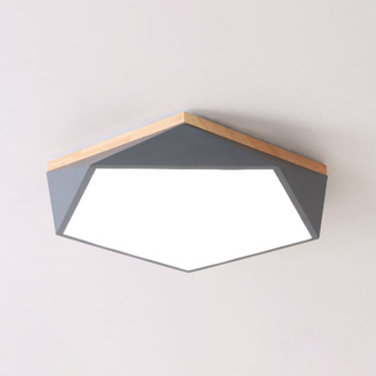 Geometric LED Ceiling Light with Wood Accent - Modern Acrylic Flush Mount for Bedroom