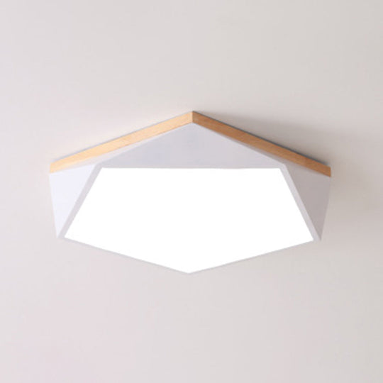 Geometric Led Ceiling Light With Wood Accent - Modern Acrylic Flush Mount For Bedroom White / 20.5