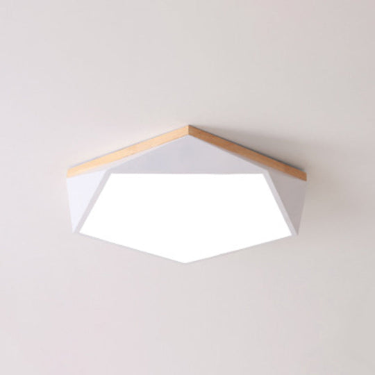 Geometric LED Ceiling Light with Wood Accent - Modern Acrylic Flush Mount for Bedroom